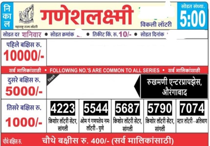Maharashtra Ganesh Laxmi Weekly Lottery Results 2024