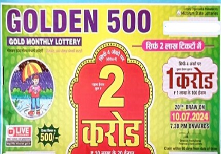 Mizoram Golden 500 Gold Monthly Lottery Result 10-07-2024