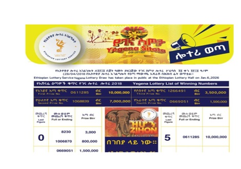Yegena Sitota Lottery 2018 Results