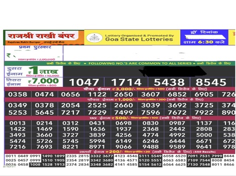 Goa State Rajshree Rakhi Bumper Lottery Result 7-9-2026