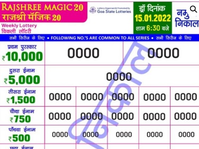 Goa Rajshree magic 20 lottery result 2022