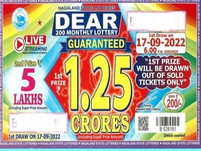 Nagaland State Dear 200 Monthly Lottery Result 17-9-2022