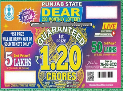 Punjab Dear 200 Monthly Lottery Results 26-2-2022