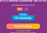 BYJUS BNST IAS Scholarship Test Result 2022