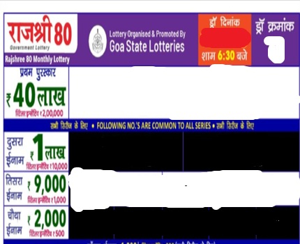 Goa Rajshree 80 Monthly Lottery result 12-02-2026