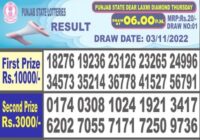 Punjab Dear Laxmi 20 Weekly Lottery Results 2022