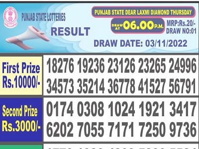 Punjab Dear Laxmi 20 Weekly Lottery Results 2022