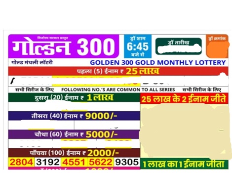 Mizoram Golden 300 Gold Monthly Lottery Result 13-05-2026
