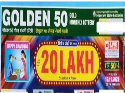 Mizoram Golden 50 Gold monthly Lottery Result 15-11-2023 At 07:30pm