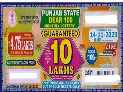 Punjab State Dear 100 Monthly Lottery Result 14-11-2023 at 8pm