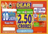Nagaland State Dear 500 Super Monthly Lottery Result 16-03-2024