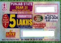 Punjab State Dear 20 Monthly Lottery Result 26-03-2024
