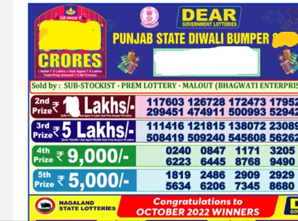Punjab Diwali Bumper Lottery Results 31-10-2025