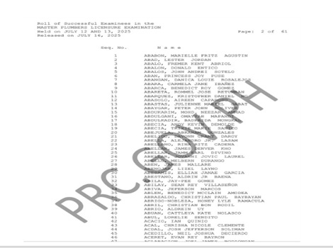 PRC Master Plumber Licensure Exam Results February 2026