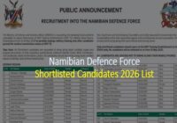 June 2026 Namibia Defence Force Shortlisted Candidates List