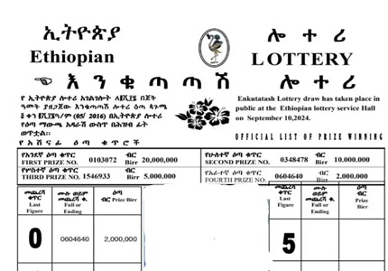 Enkutatash Lottery results 2017 Winning numbers