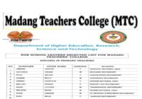 Madang Teachers College Acceptance List/ Selection List 2026