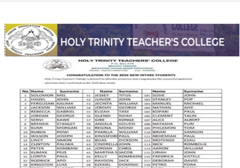 Holy Trinity Teachers College Acceptance List/ Selection List 2026
