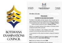 Botswana Form four Placement Results 2026 admission List