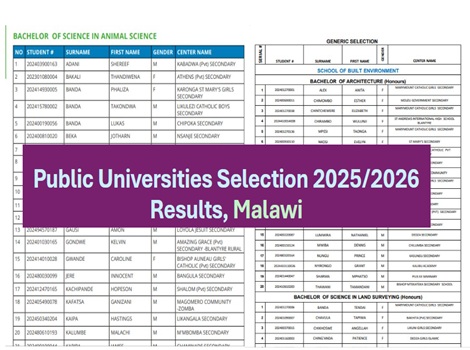 Public Universities Selection 2025/2026 Results Malawi