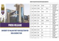 University Of Malawi First Year Selection Results 2026