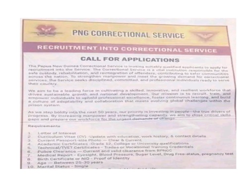 PNG Correctional Service Recruitment 2026