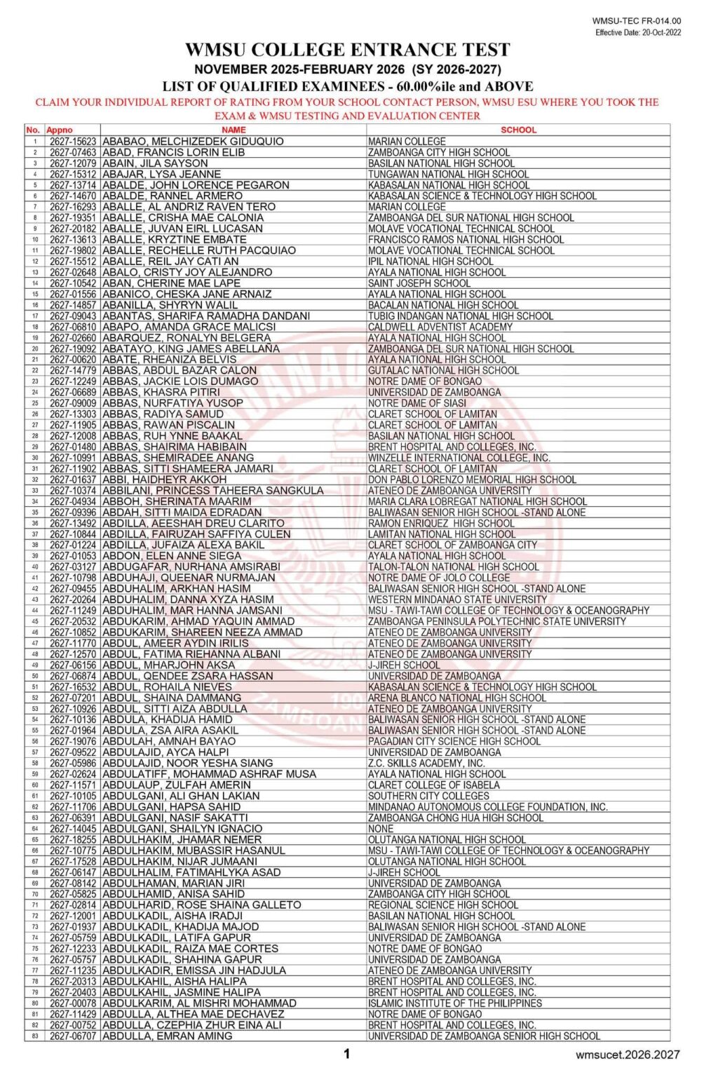 WMSU College Entrance Test Result 2026-2027 at wmsu.edu.ph| WMSU CET ...