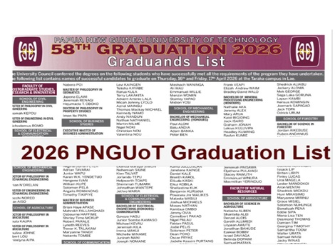 PNG University of Technology Graduation List 2026
