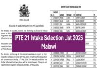IPTE 21 Intake Selection List 2026 Malawi