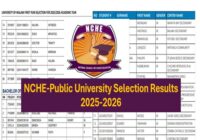 NCHE Public University Selection Results 2025-2026