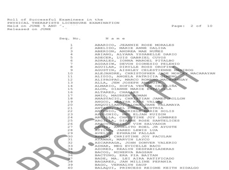 PRC Physical Therapist Licensure Exam Results 2026