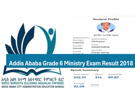 Addis Ababa Grade 6 Ministry Exam Results 2018