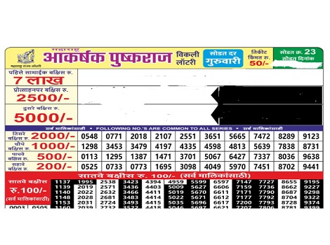 Maharashtra Akarshak pushkaraj Weekly Lottery Result