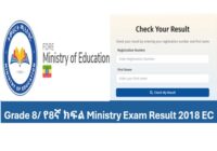 Grade 8 ministry Exam Result 2018 EC/ 2026