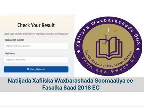 Natiijada Xafiiska Waxbarashada Soomaaliya ee Fasalka 8aad 2018 EC