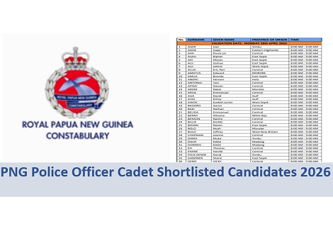 PNG Police Officer Cadet Shortlisted Candidates 2026