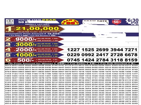 Punjab Dear 50 Weekly Lottery Results 2026