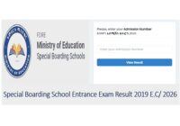 Ethiopia Special Boarding School entrance exam results 2026
